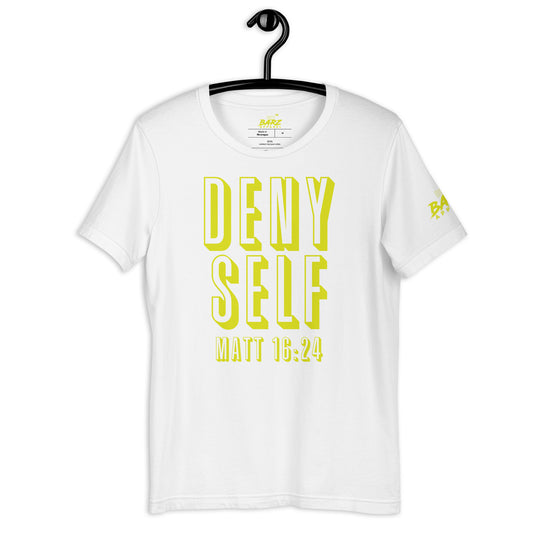 Deny Self (white with neon letters) - Dope Barz Apparel